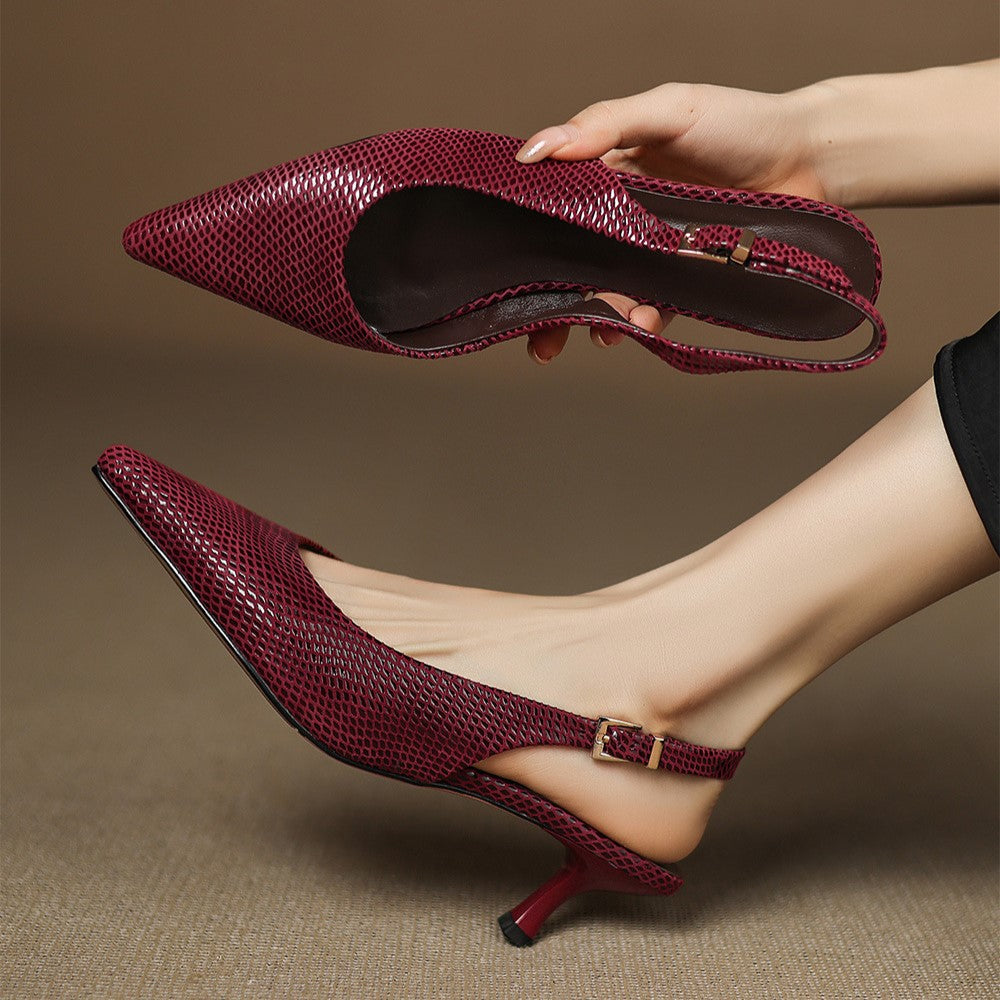 Women's Pointed Leather Slingback Heels