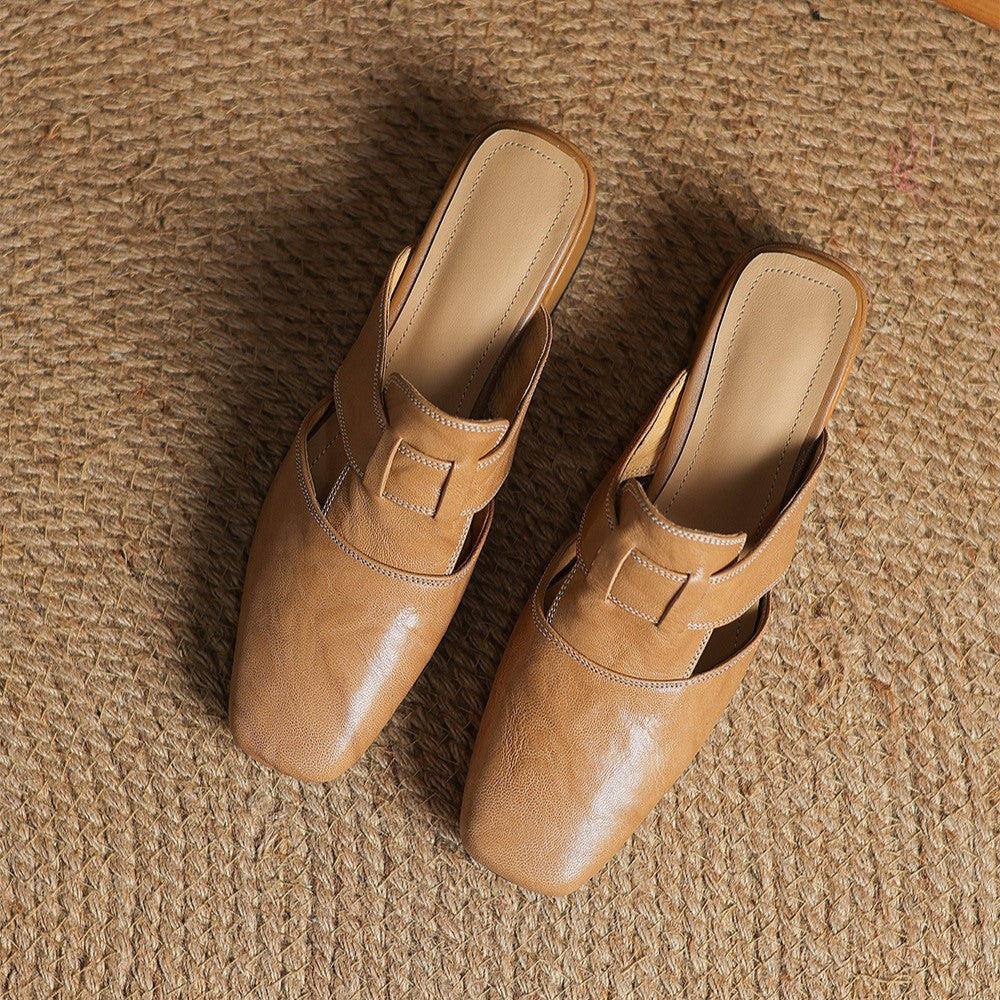 Women's Square-Toe Leather Mules