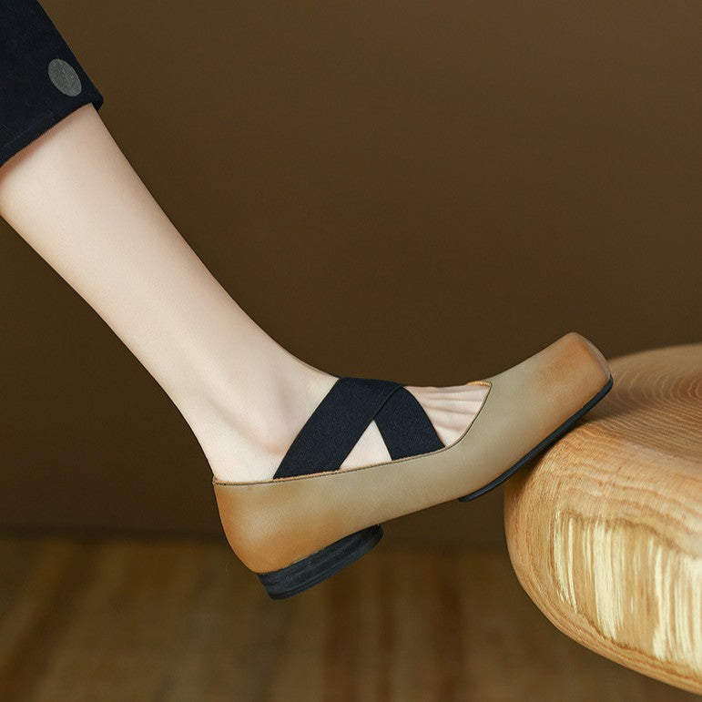 Women's Square Toe Leather Ballets