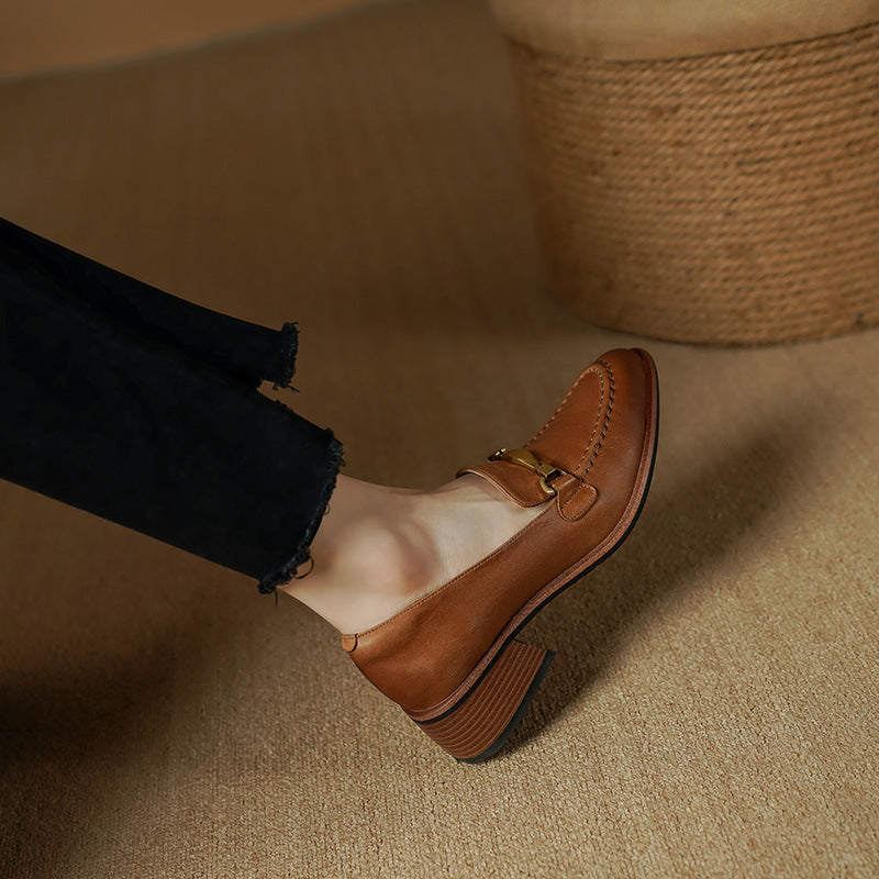 Women's Metal-Bit Leather Loafers