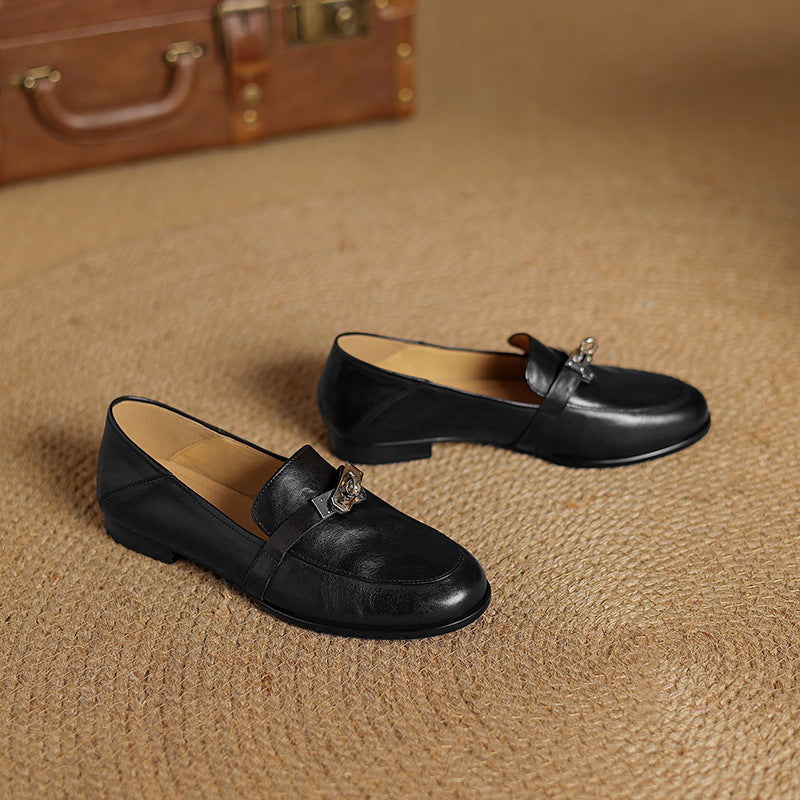 Women's Lock Accent Leather Loafers