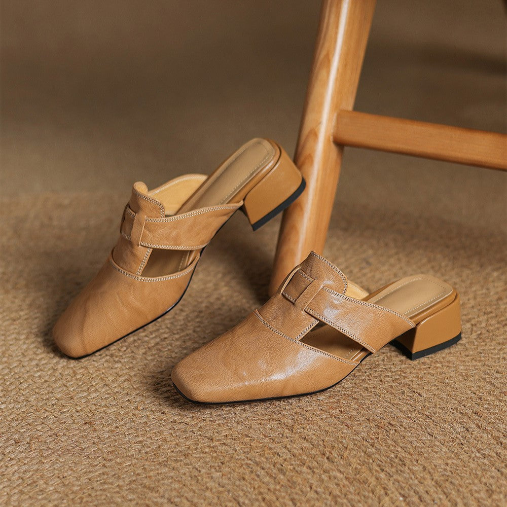 Women's Square-Toe Leather Mules