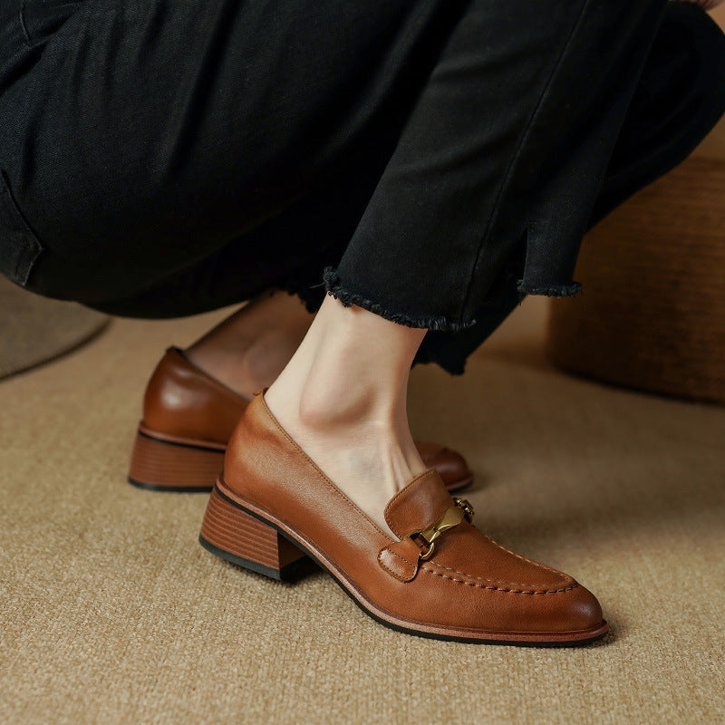 Women's Metal-Bit Leather Loafers