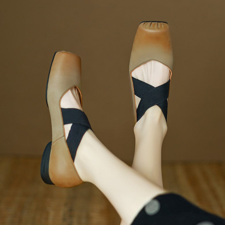 Women's Square Toe Leather Ballets