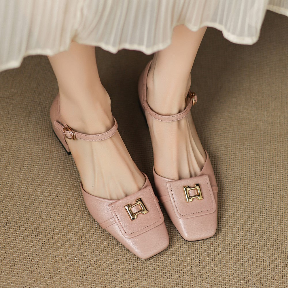Women's Buckle Leather Mary-Janes