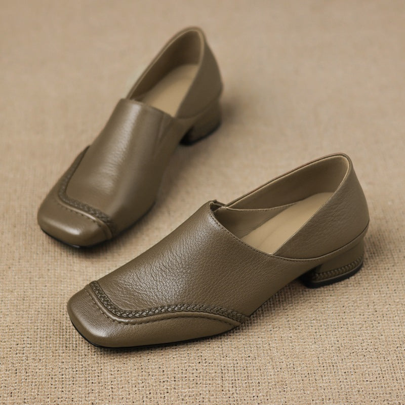 Women's Square-Toe Leather Slip-On