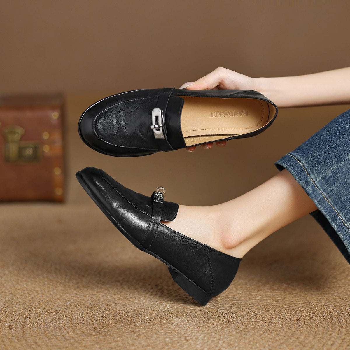 Women's Lock Accent Leather Loafers