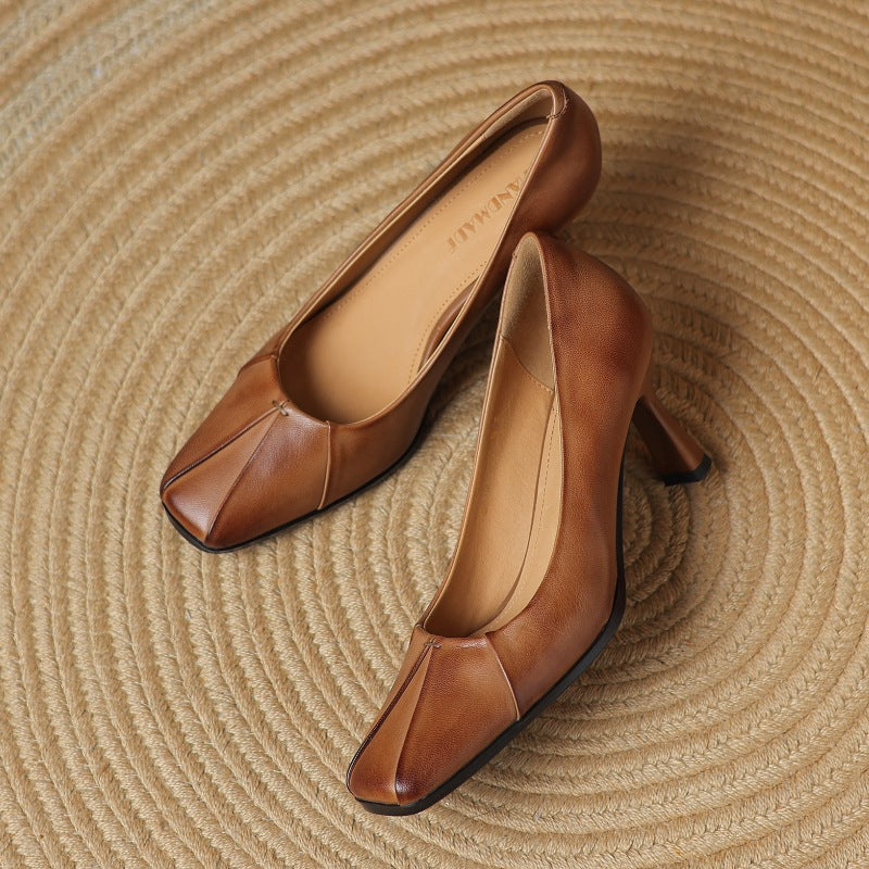 Women's Leather Square-Toe Pumps