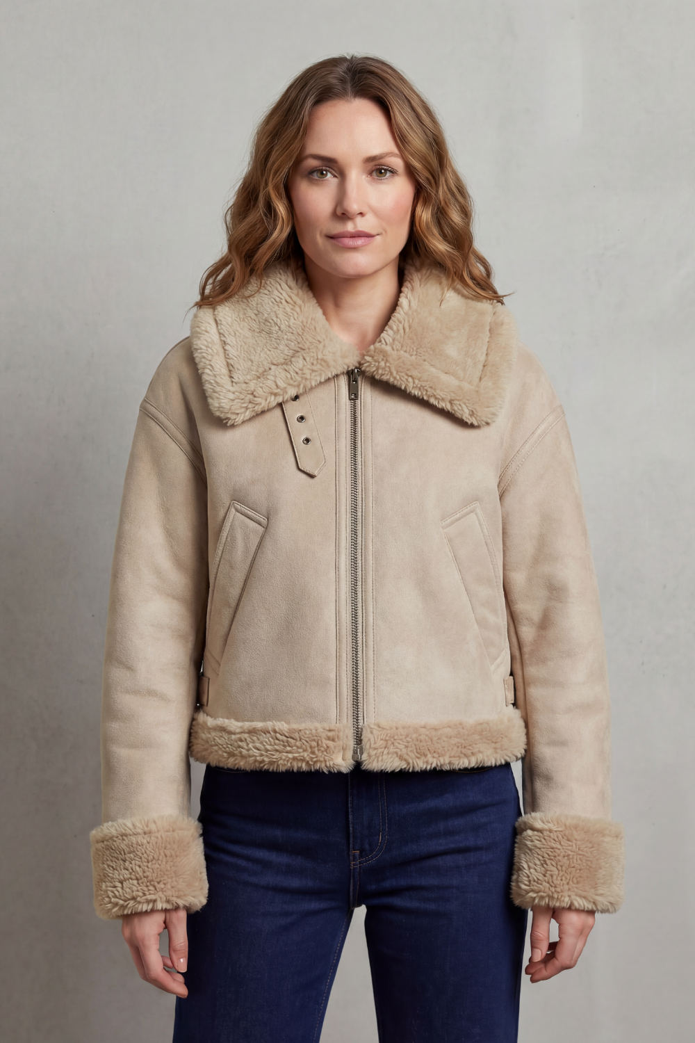 Women's Double-sided Fleece Cropped Aviator Jacket