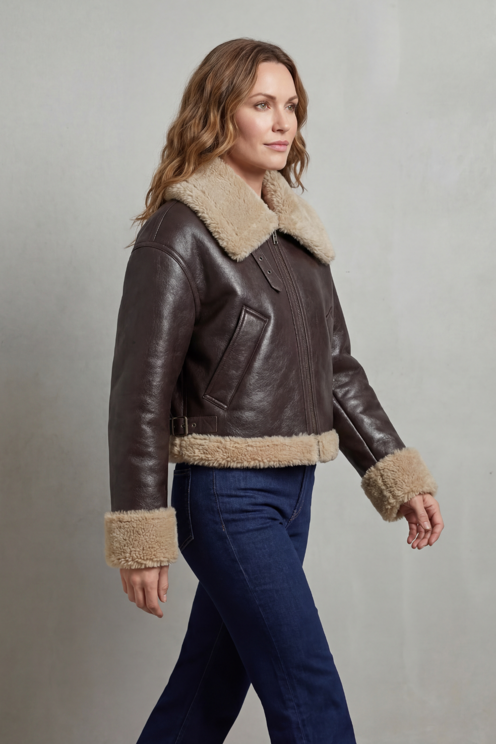 Women's Double-sided Fleece Cropped Aviator Jacket