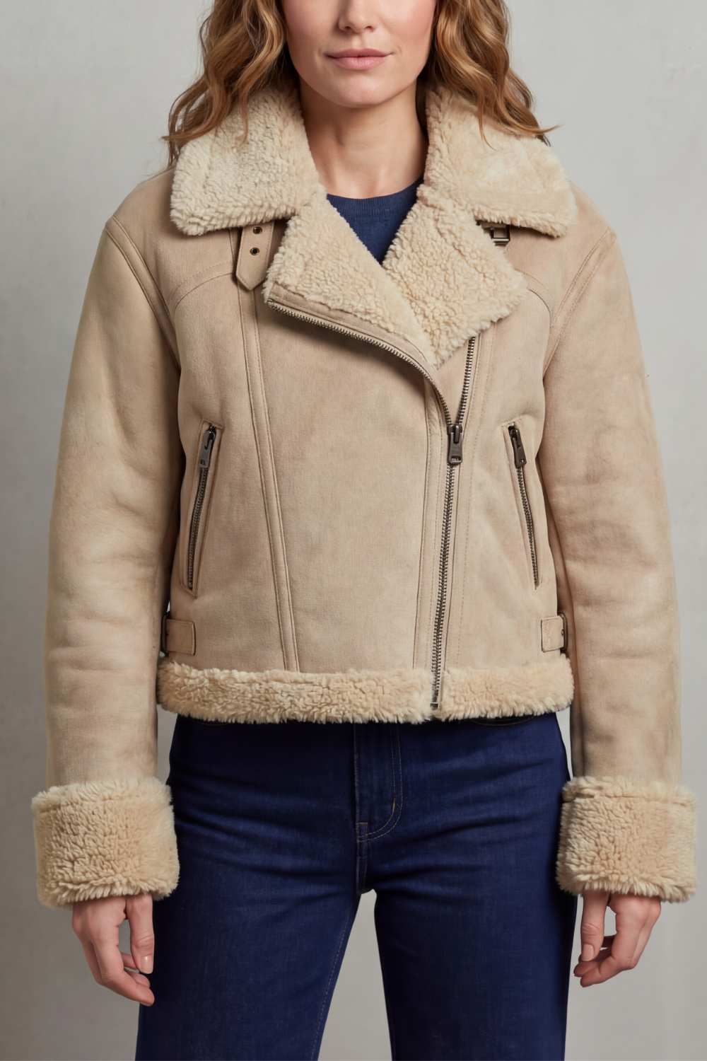 Women's Double-sided Fleece Cropped Aviator Jacket