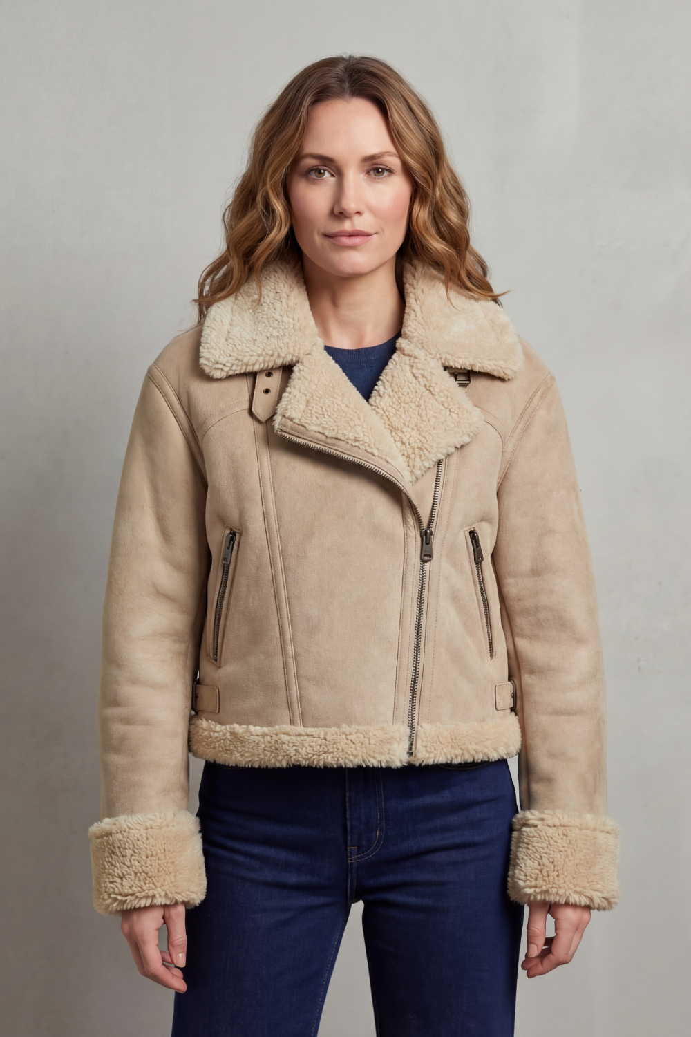 Women's Double-sided Fleece Cropped Aviator Jacket