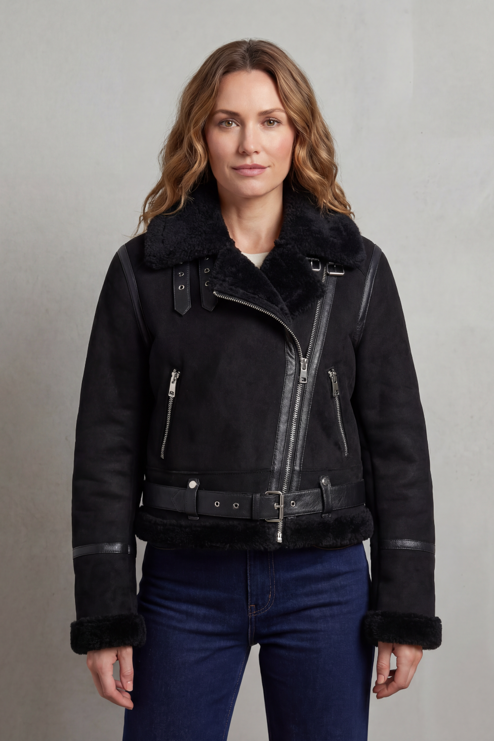 Women's Double-sided Fleece Cropped Aviator Jacket