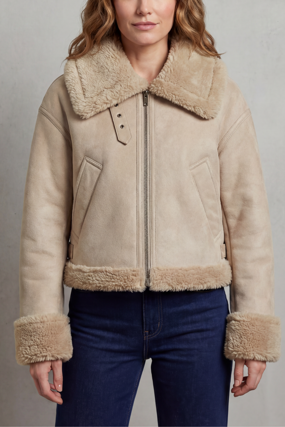 Women's Double-sided Fleece Cropped Aviator Jacket