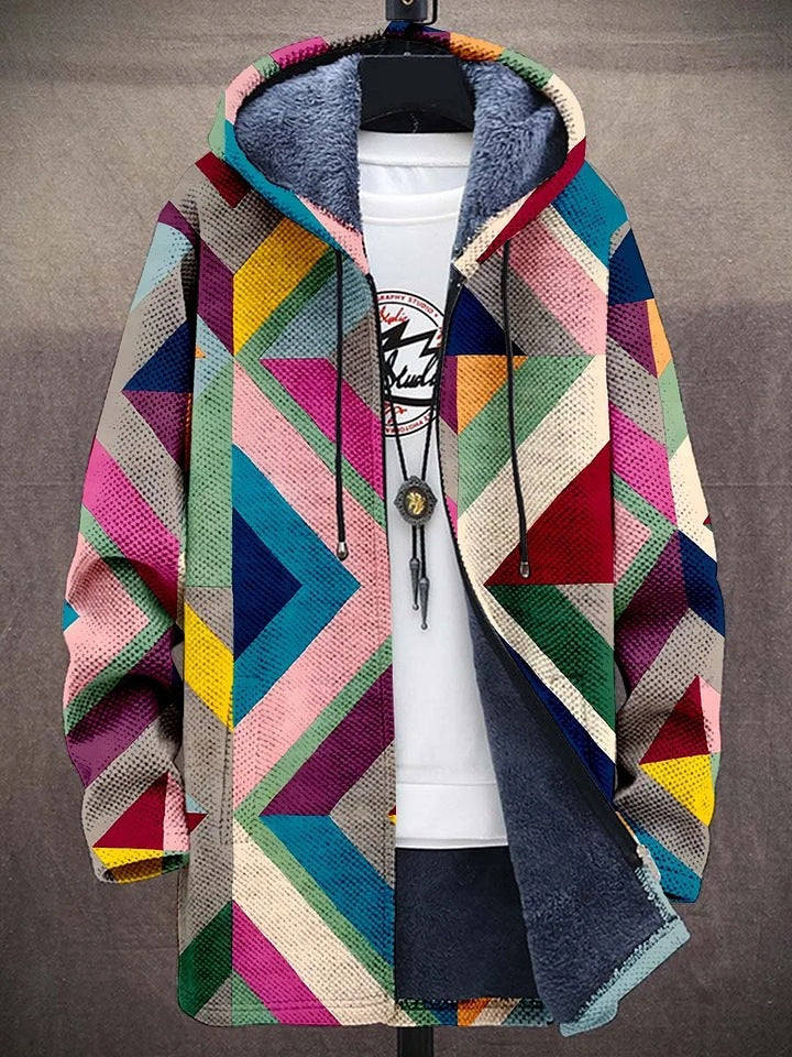 Kalinda™ | Zip-Up Hooded Cardigan with Geometric Print