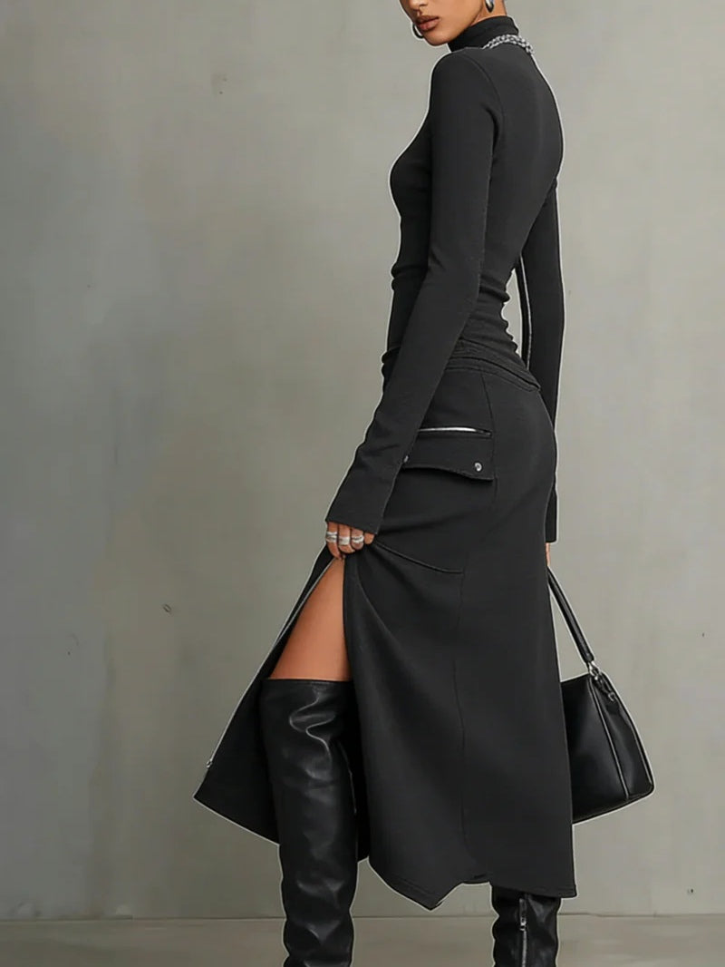 Paloma™ | Turtleneck Two-Piece Set with Zipper Pocket Skirt