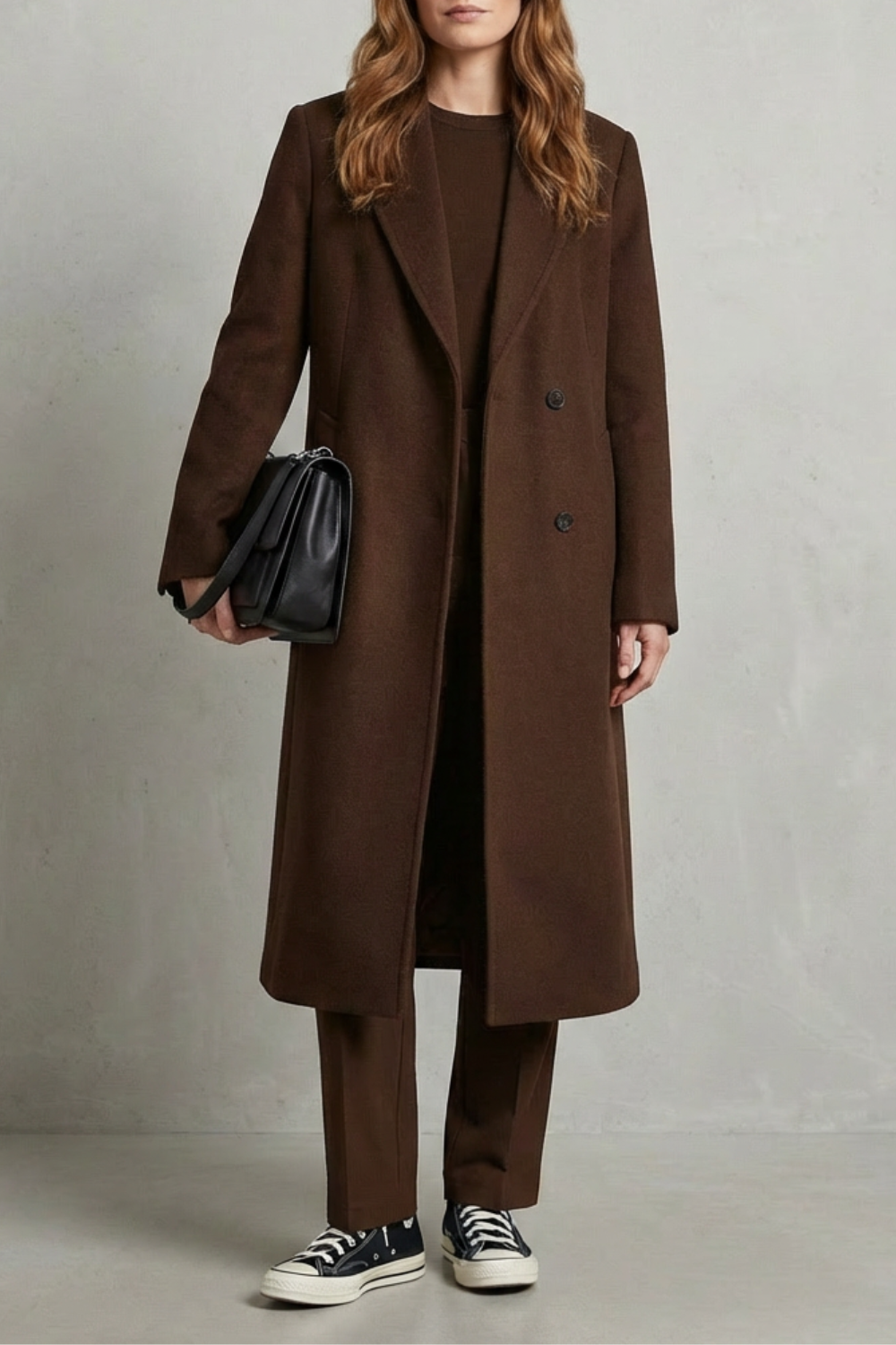 Women's Herringbone Weave Hepburn Wool Overcoat