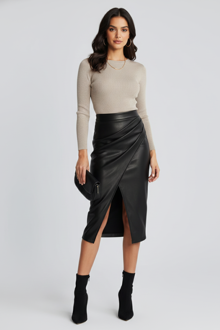 Women’s Pleated Midi Skirt with Front Split