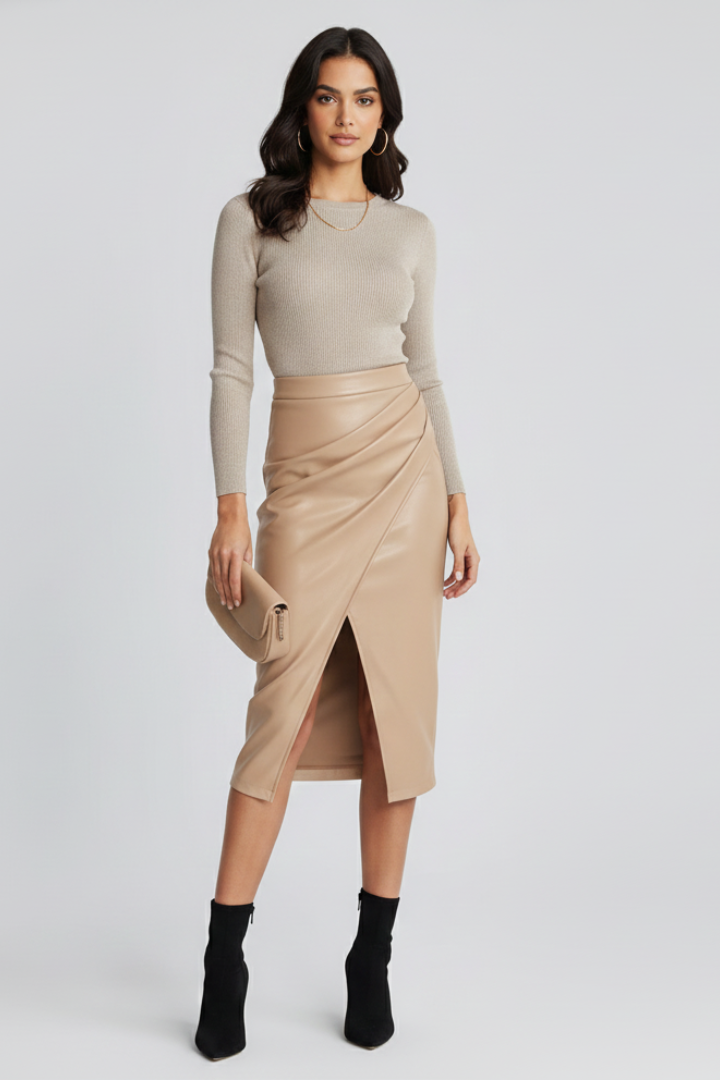 Women’s Pleated Midi Skirt with Front Split