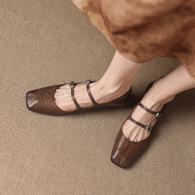Women's Dual Strap Leather Mary-Janes