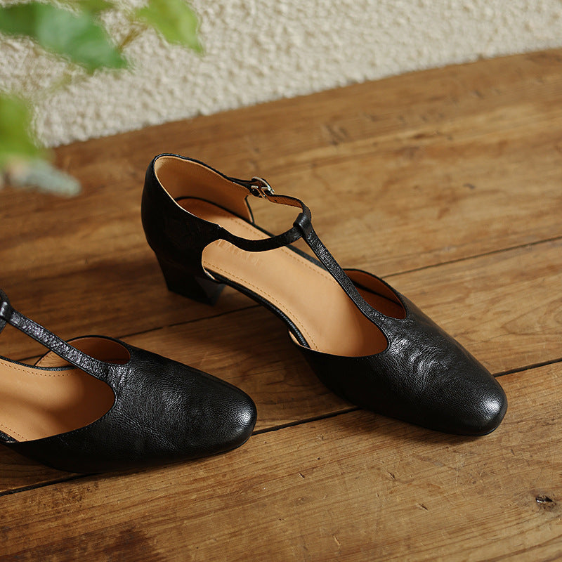 Women's Leather T-Strap Heels