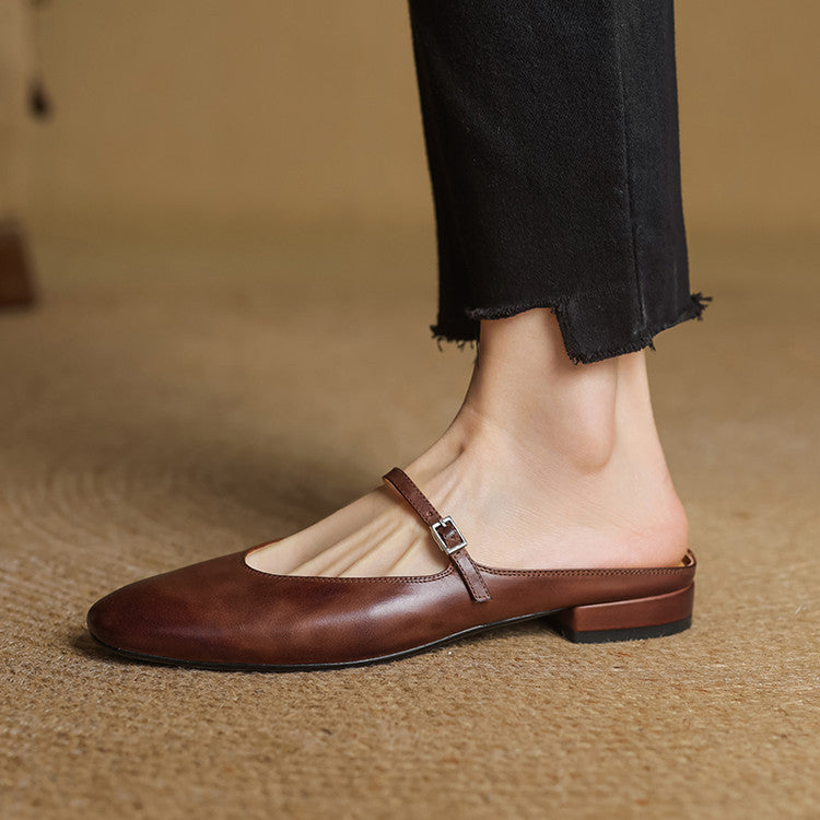 Women's Mary-Jane Leather Mules
