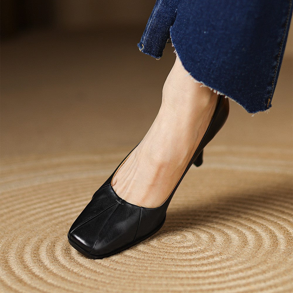 Women's Leather Square-Toe Pumps