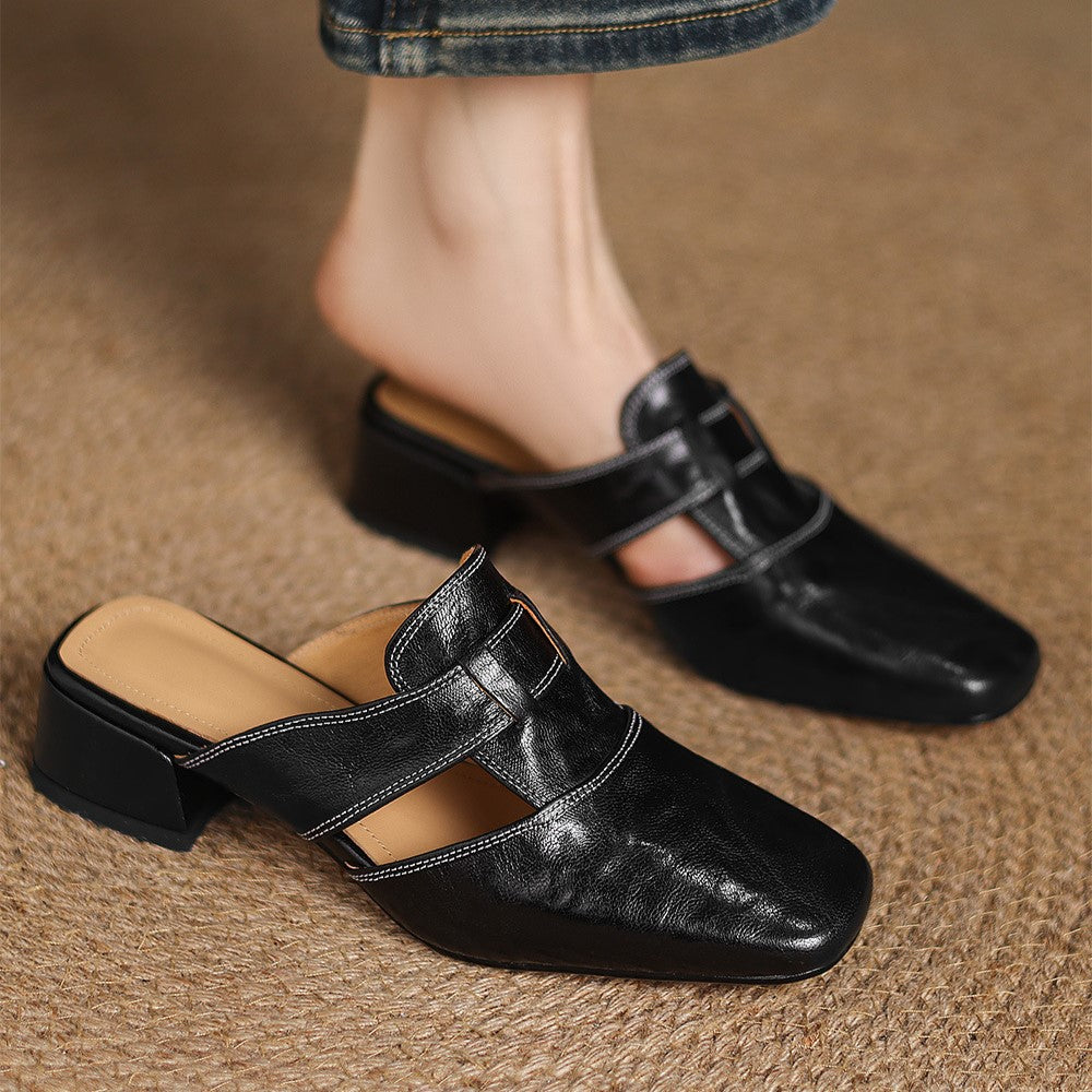 Women's Square-Toe Leather Mules
