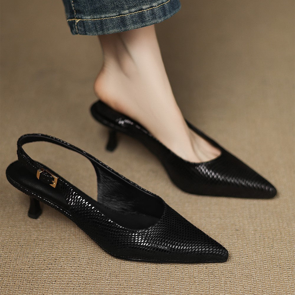 Women's Pointed Leather Slingback Heels