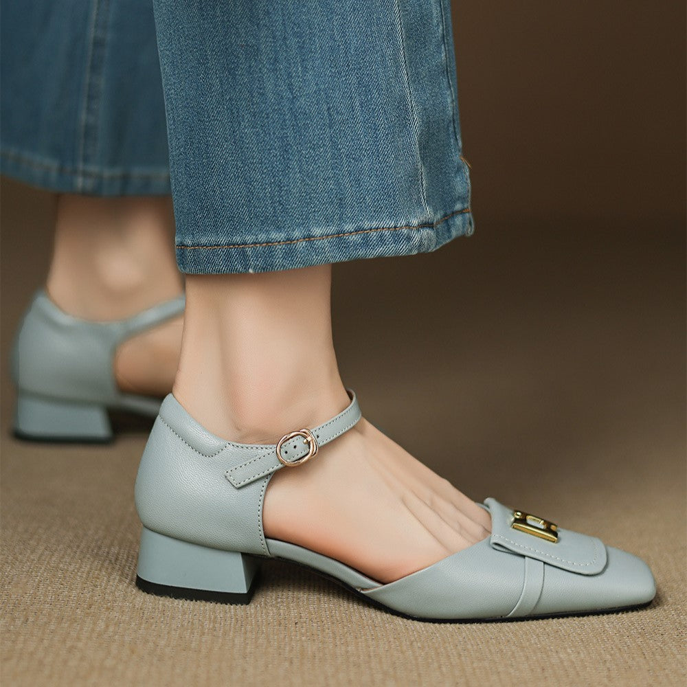 Women's Buckle Leather Mary-Janes