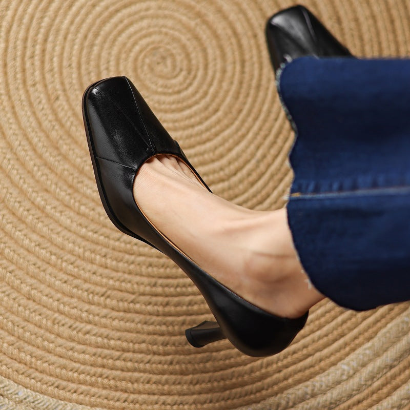Women's Leather Square-Toe Pumps