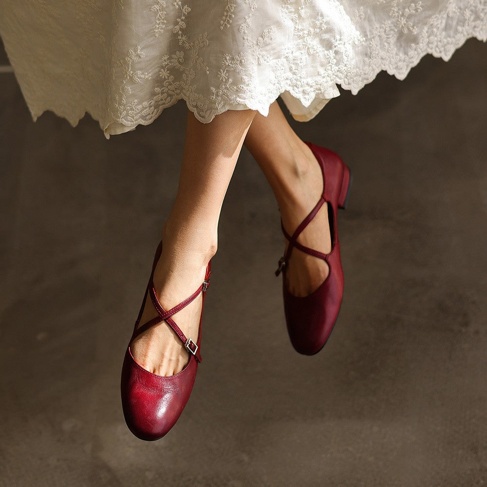 Women's Mary-Jane Leather Flats