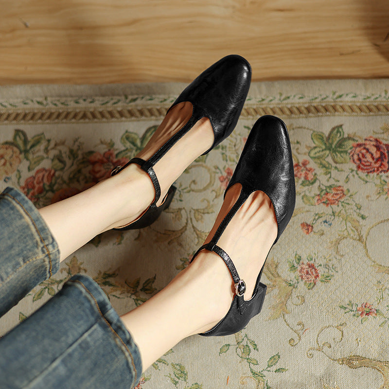 Women's Leather T-Strap Heels