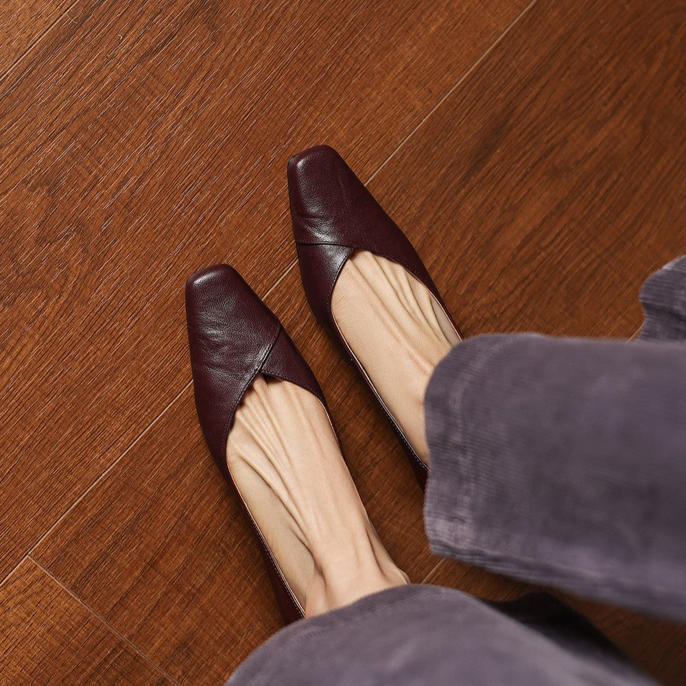 Women's Square-Toe Leather Flat