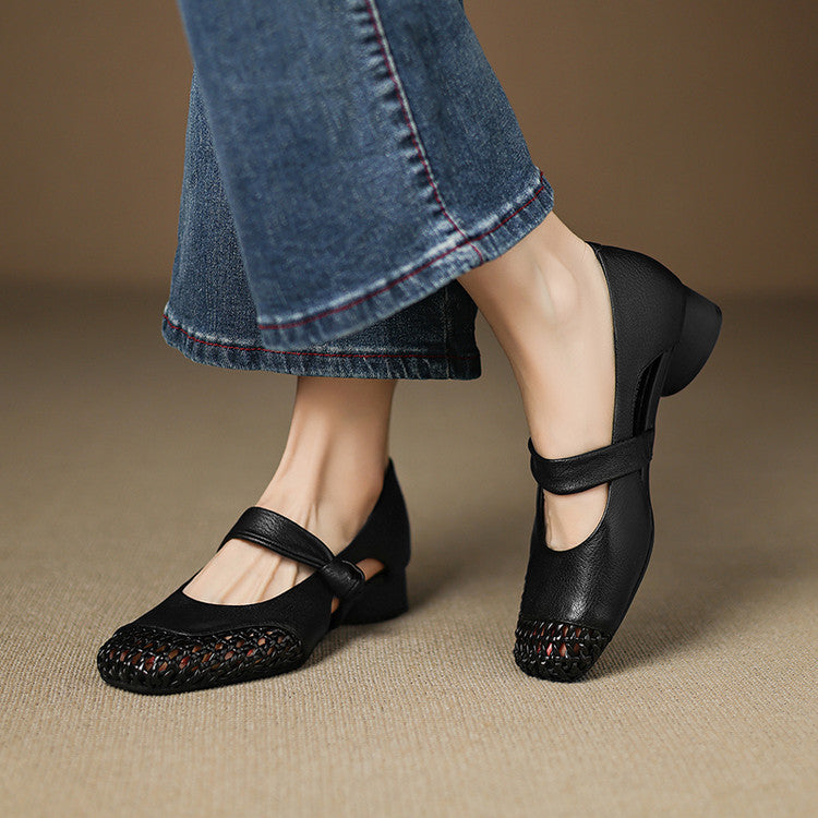 Women's Woven Leather Mary Janes