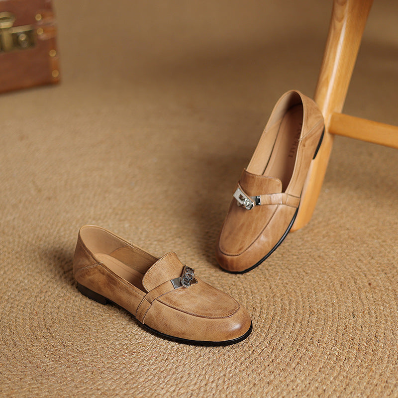 Women's Lock Accent Leather Loafers