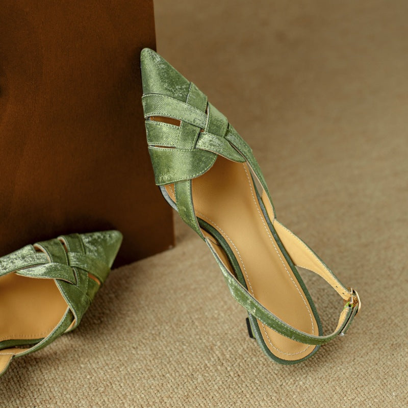 Women's Woven Leather Slingback Heels