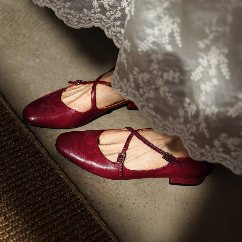 Women's Mary-Jane Leather Flats