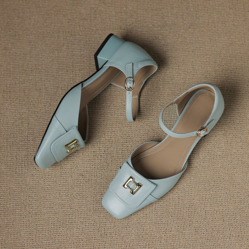 Women's Buckle Leather Mary-Janes