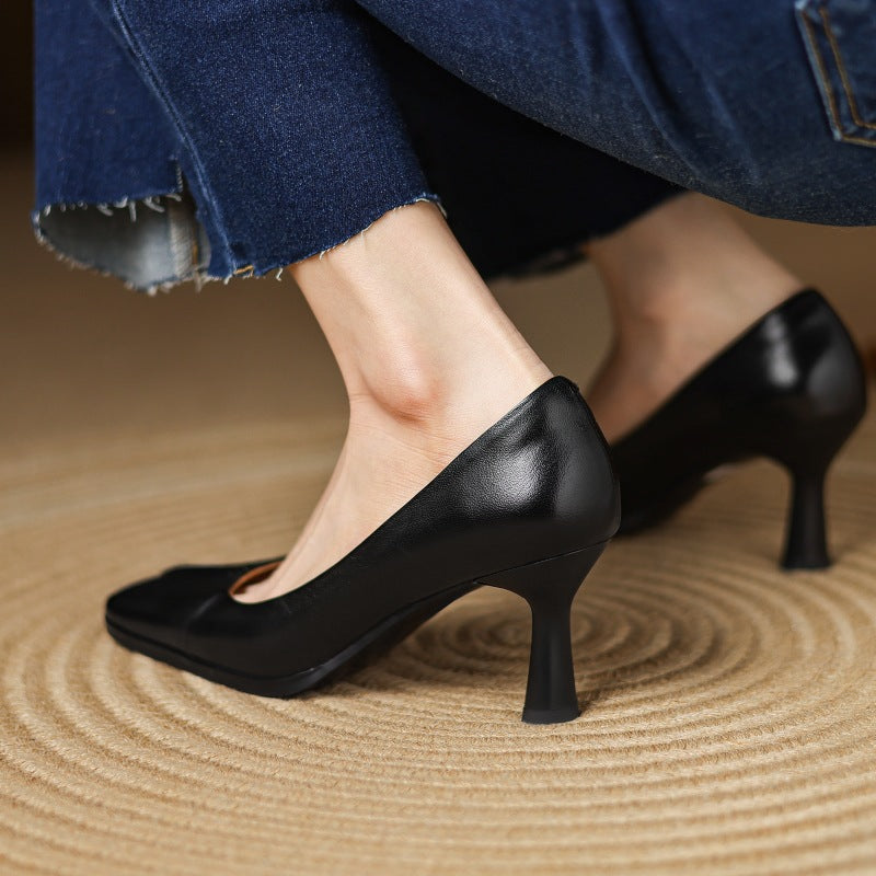 Women's Leather Square-Toe Pumps