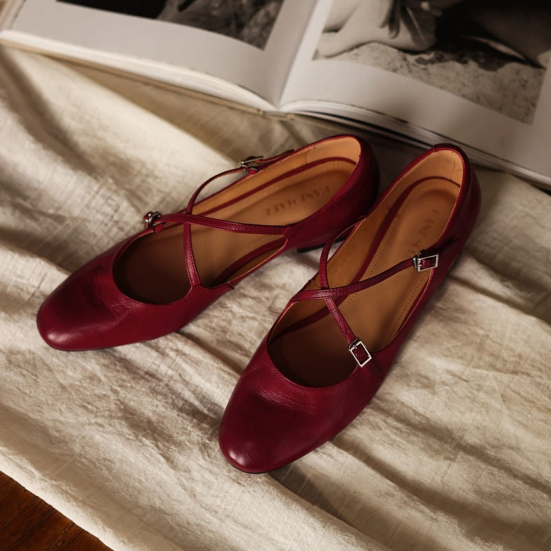 Women's Mary-Jane Leather Flats