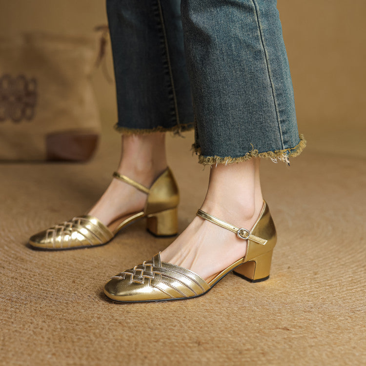 Women's Woven Leather Heels