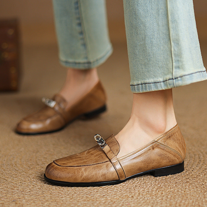 Women's Lock Accent Leather Loafers