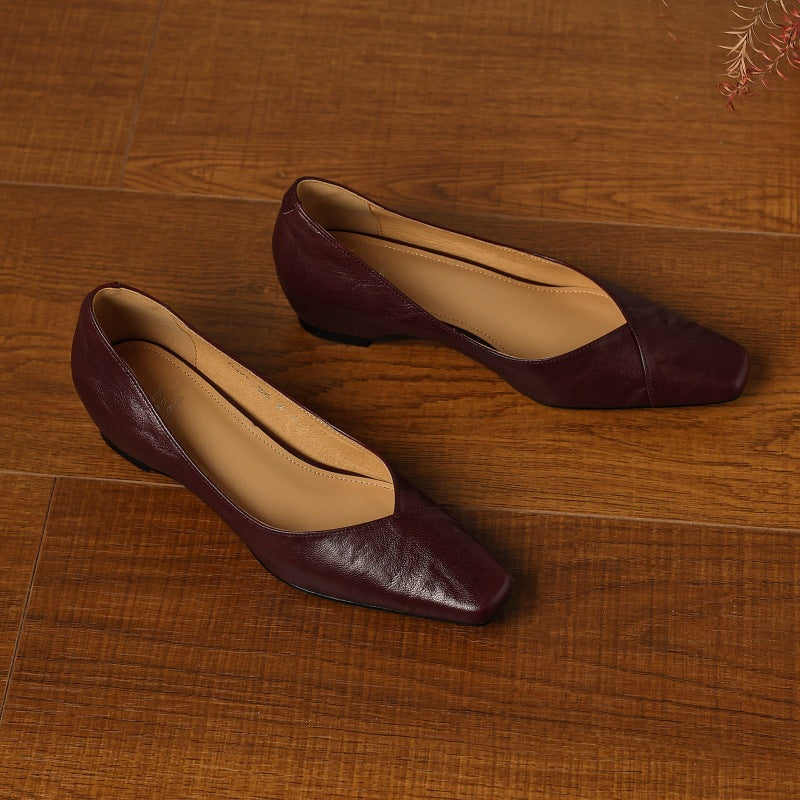 Women's Square-Toe Leather Flat
