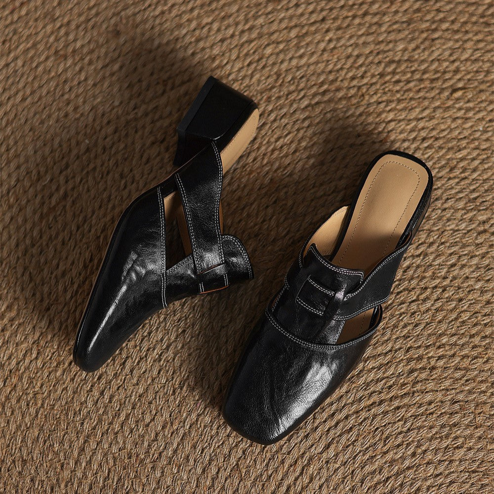 Women's Square-Toe Leather Mules