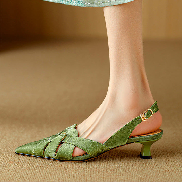 Women's Woven Leather Slingback Heels