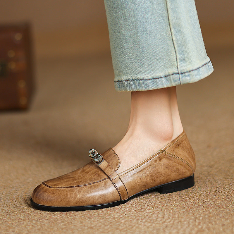 Women's Lock Accent Leather Loafers