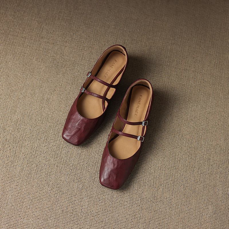 Women's Dual Strap Leather Mary-Janes