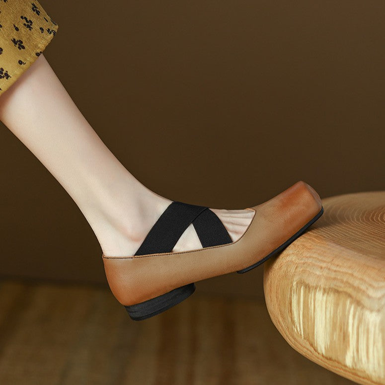 Women's Square Toe Leather Ballets