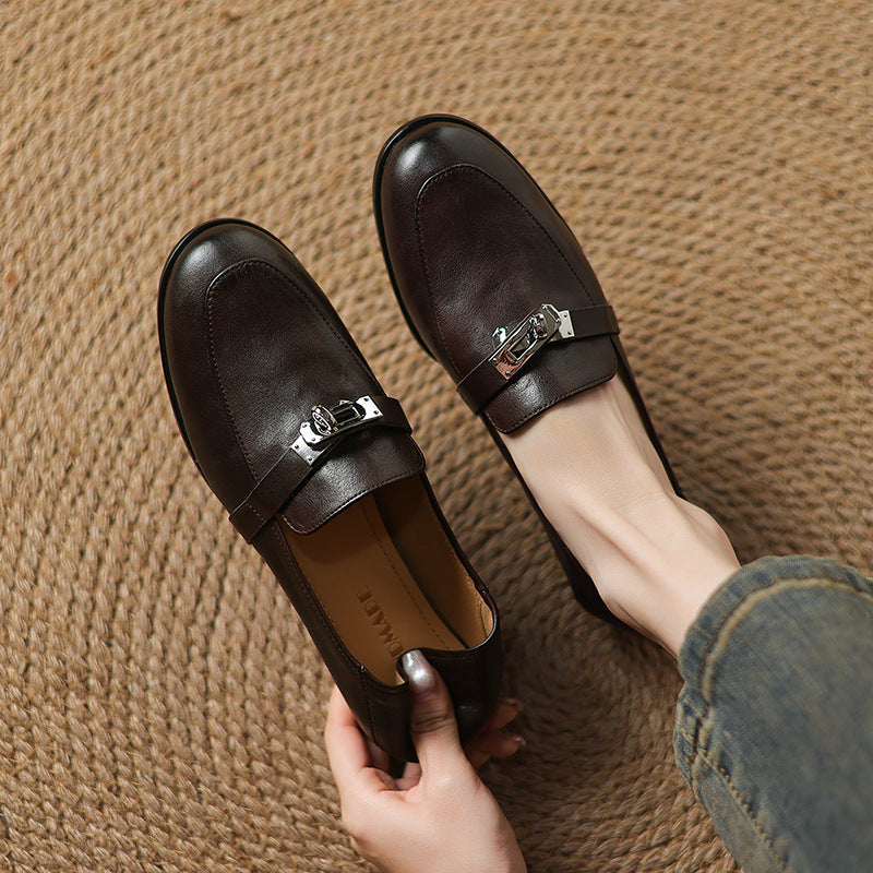 Women's Lock Accent Leather Loafers